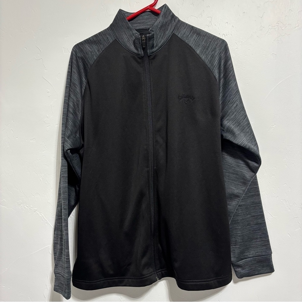 Callaway Men's Medium Full Zip Jacket Black Gray Golf Athletic Sweatshirt